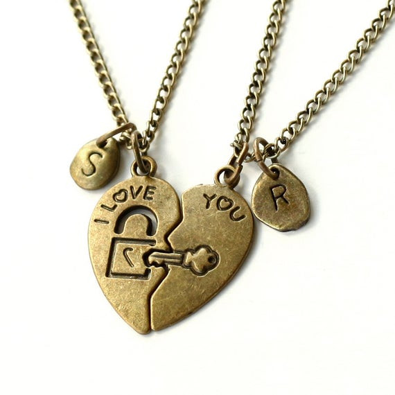 Necklaces For Girlfriend
 Heart Key initial Necklace antique brass key to my heart I