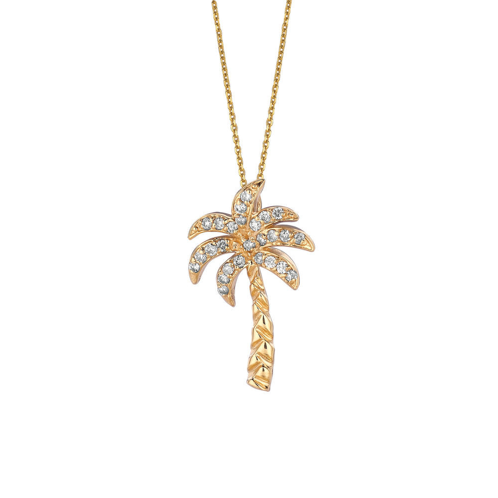 Palm Tree Earrings
 0 2 CT Diamond palm tree necklace Set In 14K Yellow Gold
