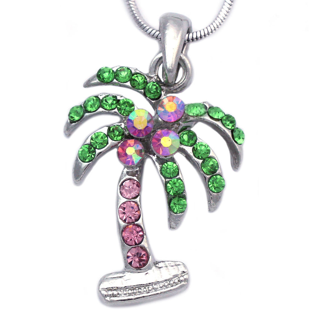 Palm Tree Earrings
 Green Pink Tropical Palm Tree Charm Pendant Necklace Women