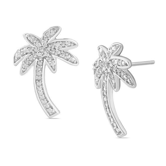 Palm Tree Earrings
 1 20 CT T W Diamond Palm Tree Stud Earrings in Sterling