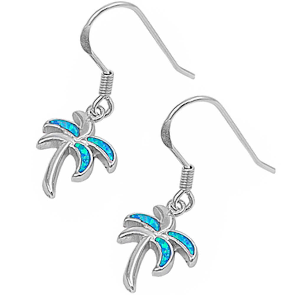 Palm Tree Earrings
 Blue Opal Palm Tree 925 Sterling Silver Earrings