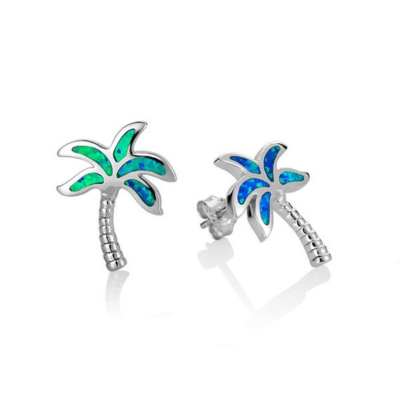 Palm Tree Earrings
 Sterling Silver Palm Tree Opal Earrings