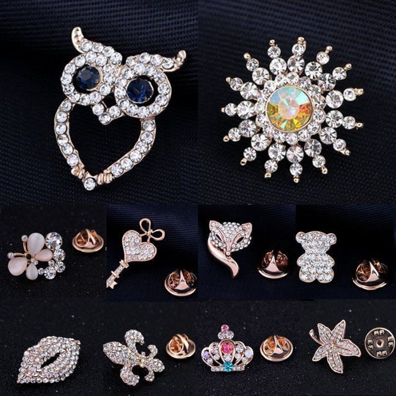 Pins Jewelry Charm Crystal Lapel Tie Tack Pins Collar Golden Brooch Pin