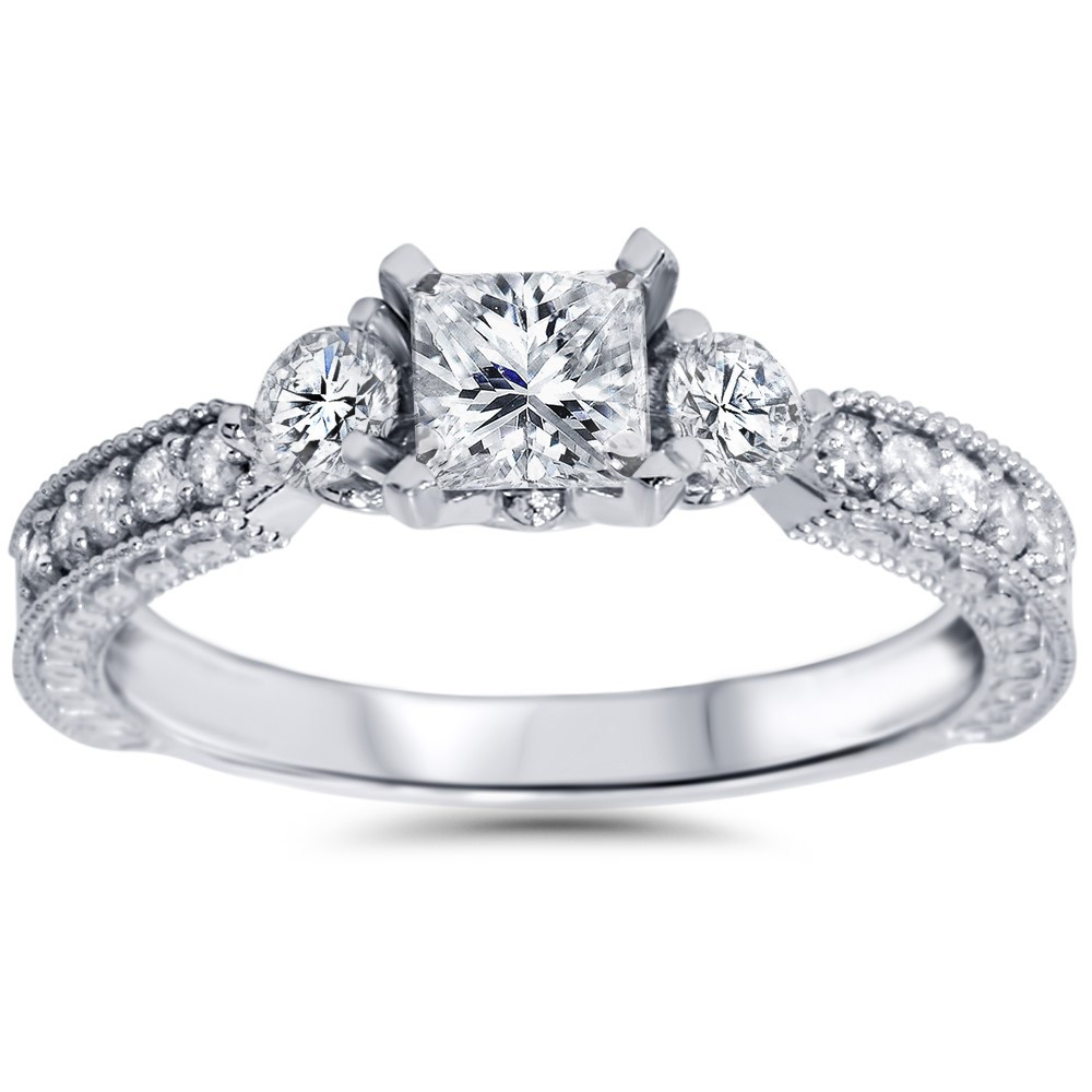 Princess Cut Vintage Engagement Ring
 1ct Princess Cut Diamond Vintage Engagement Ring 14K White