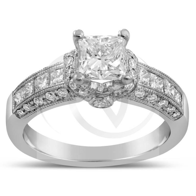 Princess Cut Vintage Engagement Ring
 Antique Style Princess Cut Diamond Engagement Ring P44