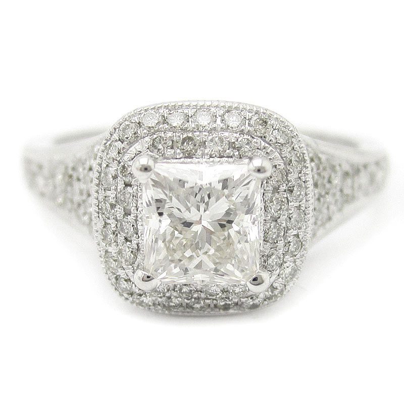 Princess Cut Vintage Engagement Ring
 Princess Cut Pave Antique Vintage Style Diamond Engagement