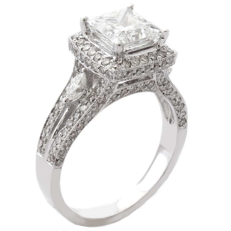Princess Cut Vintage Engagement Ring
 Princess Cut Split Shank Antique Style Diamond Engagement