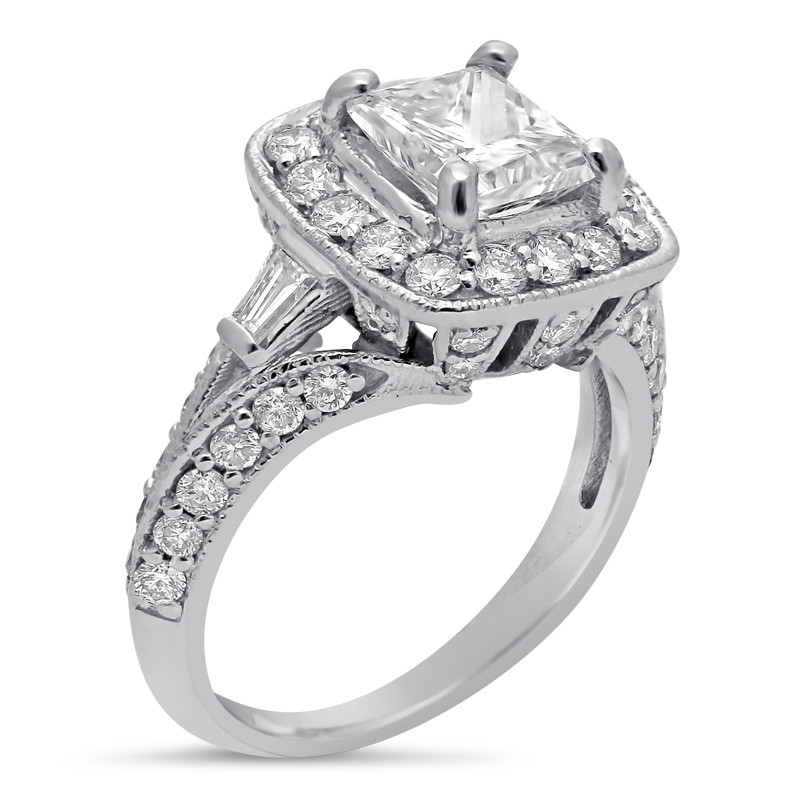 Princess Cut Vintage Engagement Ring
 Princess Cut Antique Style Diamond Engagement Ring P47