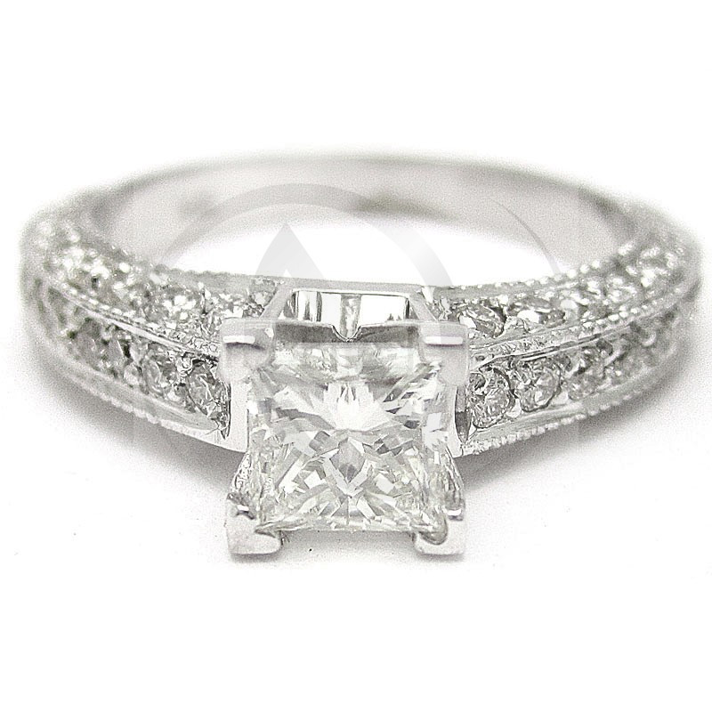 Princess Cut Vintage Engagement Ring
 Classic Princess Cut Antique Style Diamond Engagement Ring P12