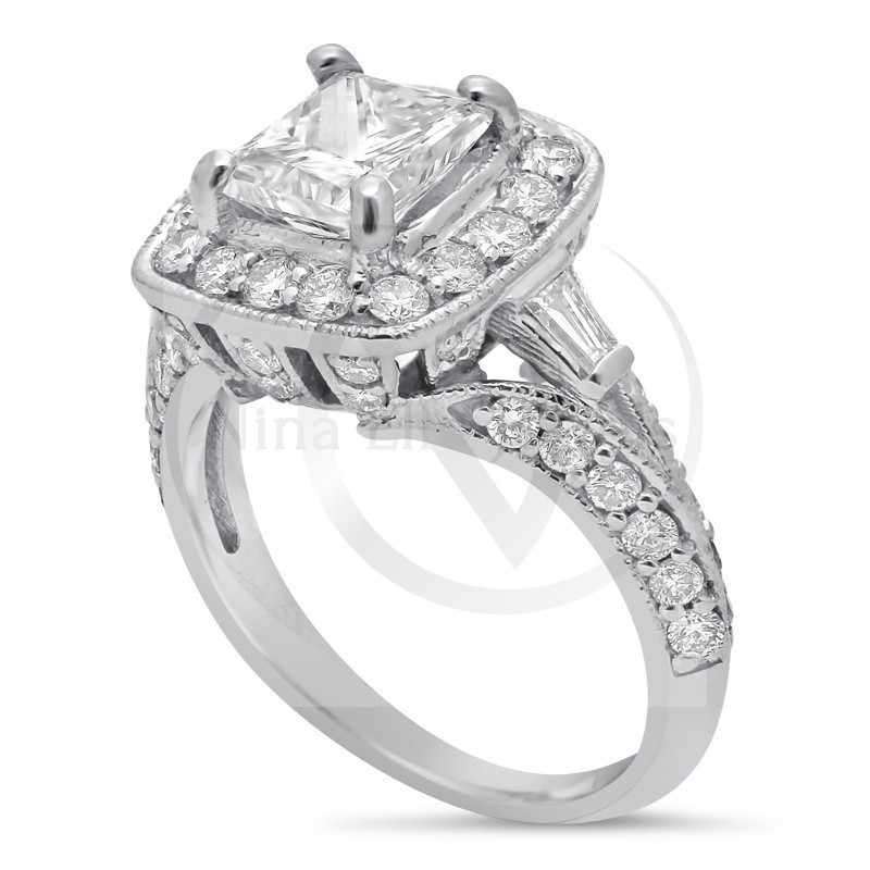 Princess Cut Vintage Engagement Ring
 Princess Cut Antique Style Diamond Engagement Ring P47