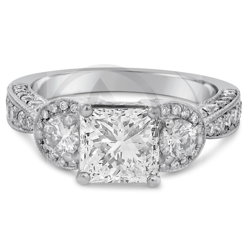 Princess Cut Vintage Engagement Ring
 Princess Cut Antique Style Pave Diamond Engagement Ring P24