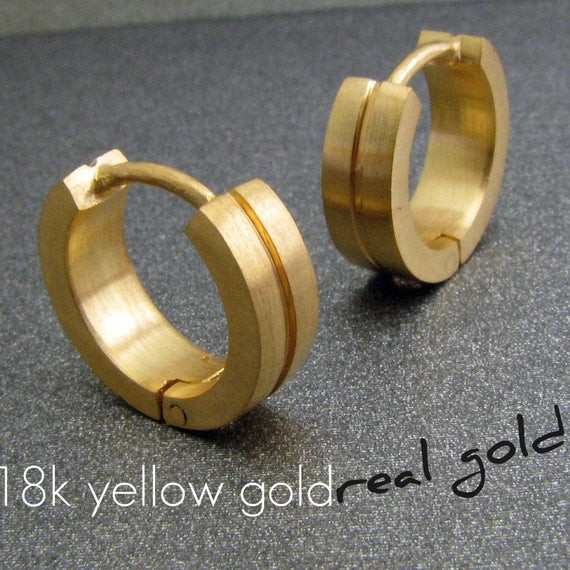 Real Gold Earrings For Men
 18K Real Solid Yellow Gold Mens Earrings Hoop by