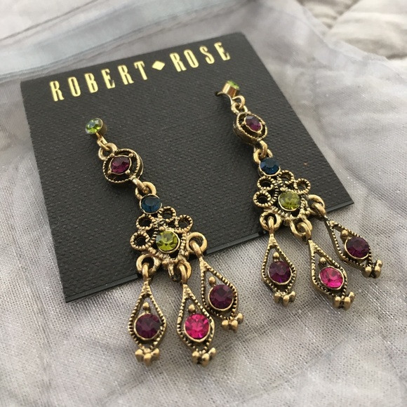 Robert Rose Necklace
 Robert Rose Antique gold earrings with colorful gems
