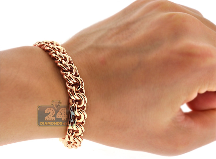 Rose Gold Bracelet Mens
 Custom 14K Rose Gold Bismark Mens Bracelet 10 mm Handmade USA