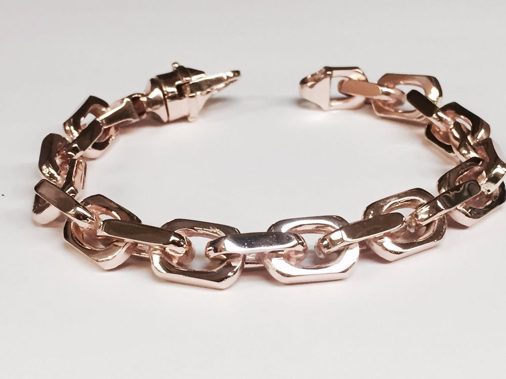 Rose Gold Bracelet Mens
 14k Solid ROSE Gold Handmade Link Mens chain Bracelet 10 5