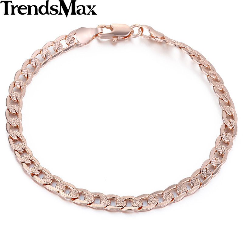 Rose Gold Bracelet Mens
 Trendsmax 5mm Curb Bracelets For Women Mens 585 Rose Gold