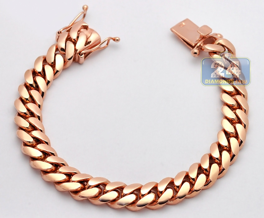 Rose Gold Bracelet Mens
 14K Rose Gold Miami Cuban Link Mens Bracelet 10 5 mm 8 Inches