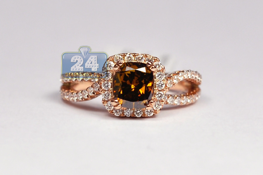 Rose Gold Engagement Rings With Chocolate Diamonds
 Womens Cushion Brown Diamond Engagement Ring 14K Rose Gold