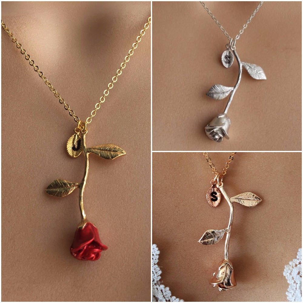 Rose Gold Necklace
 Original Beauty and the Beast Rose Necklace Rose Gold Rose