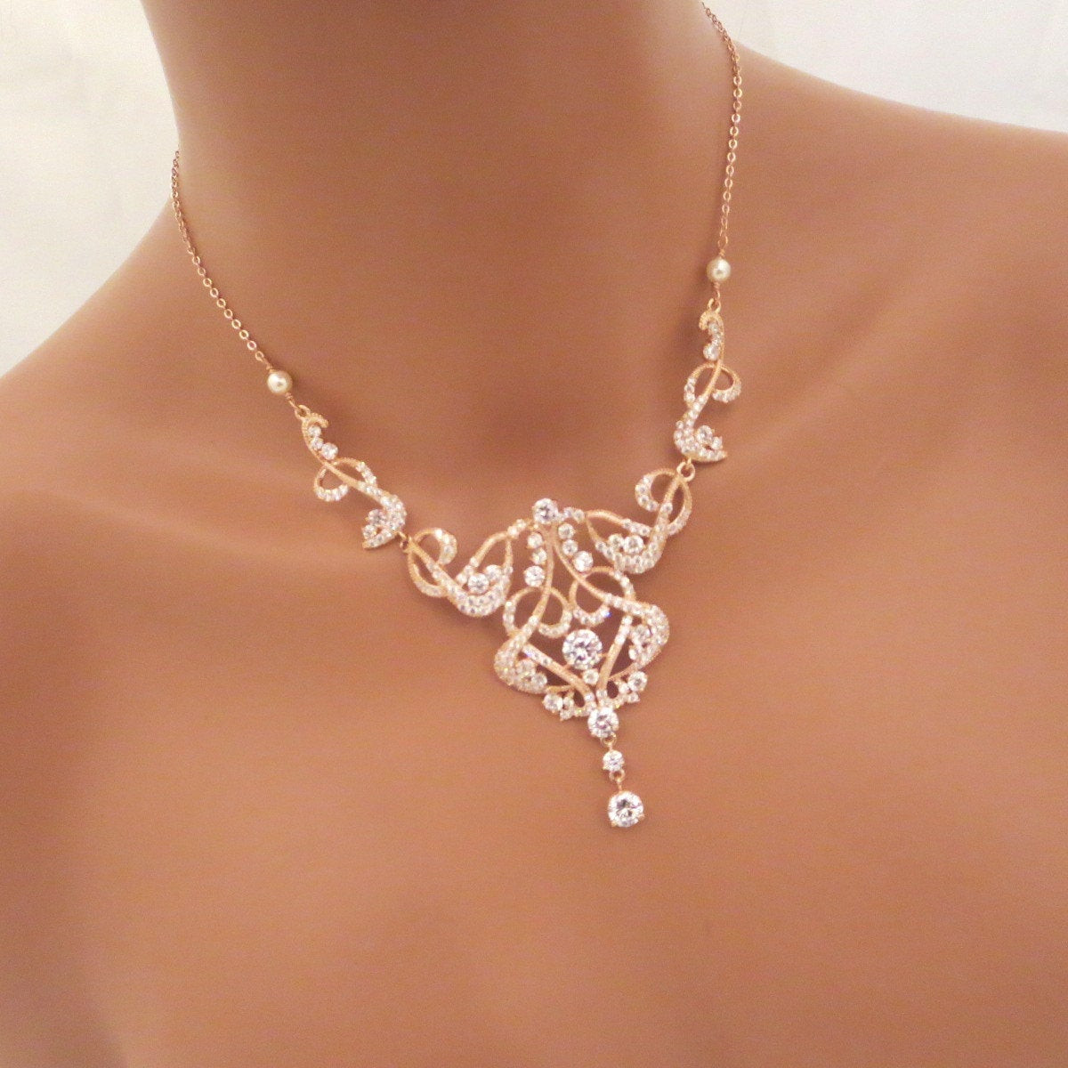Rose Gold Necklace
 Rose Gold Bridal necklace Rose Gold Statement by treasures570