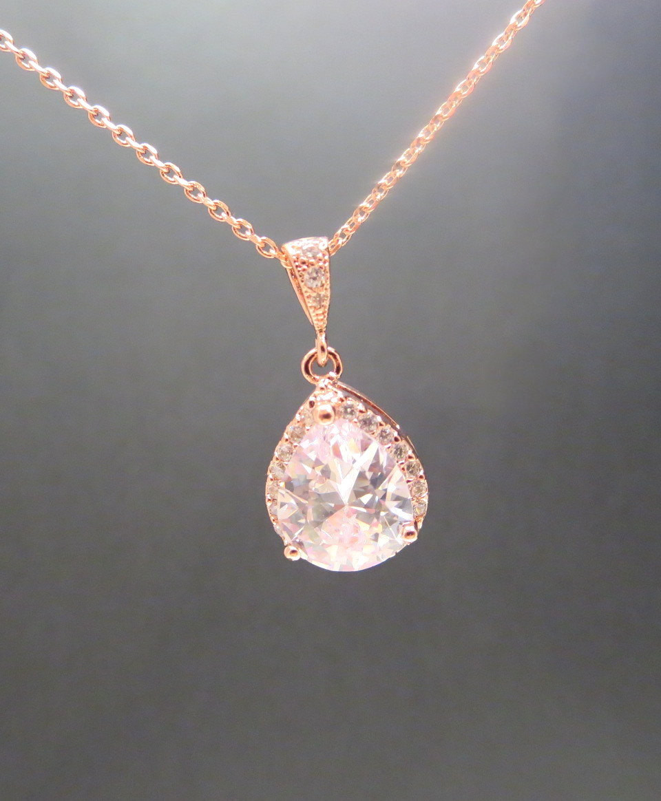 Rose Gold Necklace
 Rose gold Bridal necklace Crystal Wedding necklace by