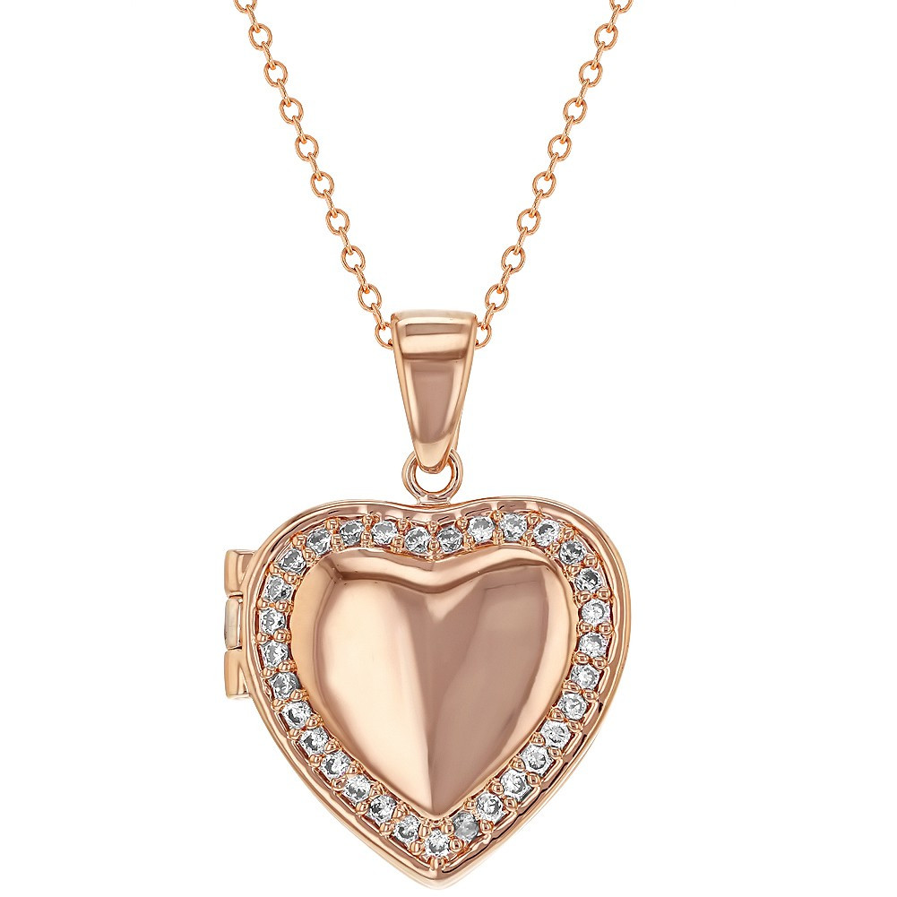 Rose Gold Necklace
 Rose Gold Plated Clear CZ Heart Shaped Locket Necklace