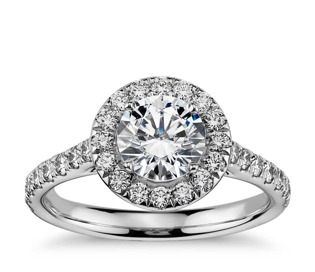 Round Solitaire Diamond Engagement Rings
 Round Halo Diamond Engagement Ring in 14k White Gold 1 2