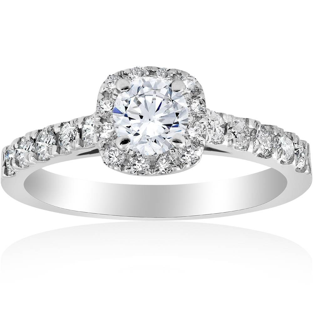 Round Solitaire Diamond Engagement Rings
 1 ct Cushion Halo Round Solitaire Diamond Engagement Ring