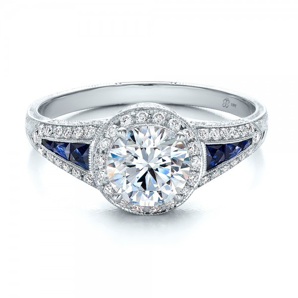 Sapphire Diamond Engagement Ring
 Diamond Halo and Blue Sapphire Engagement Ring