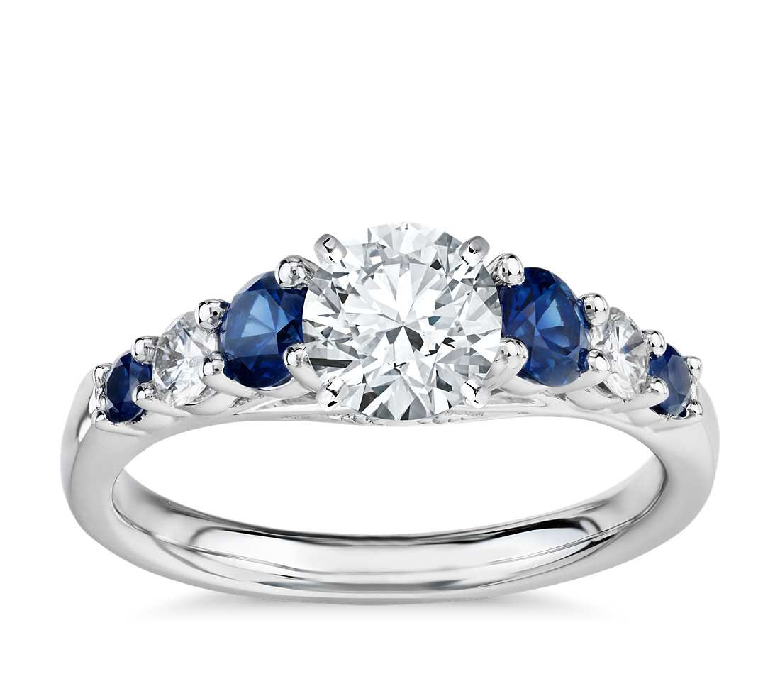 Sapphire Diamond Engagement Ring
 Graduated Sapphire and Diamond Engagement Ring in 14k