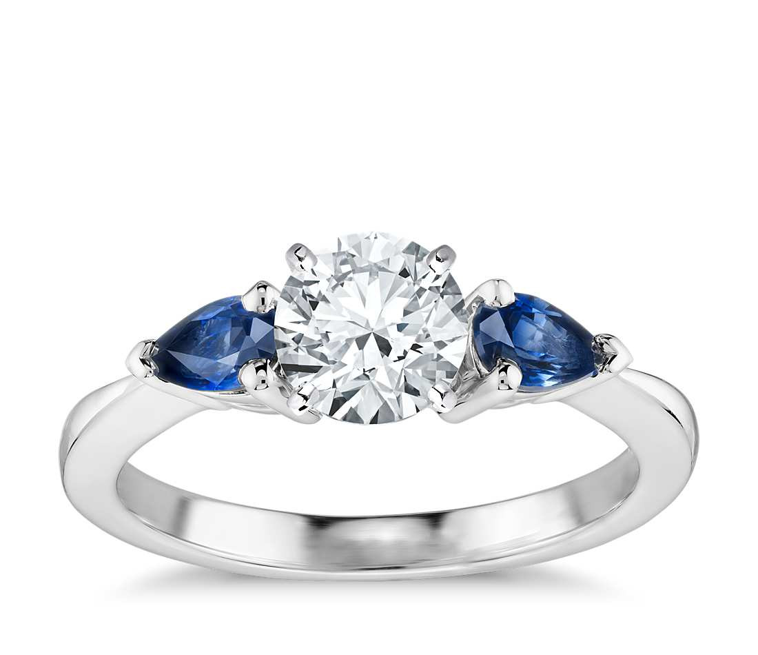 Sapphire Diamond Engagement Ring
 Classic Pear Shaped Sapphire Engagement Ring in 18k White