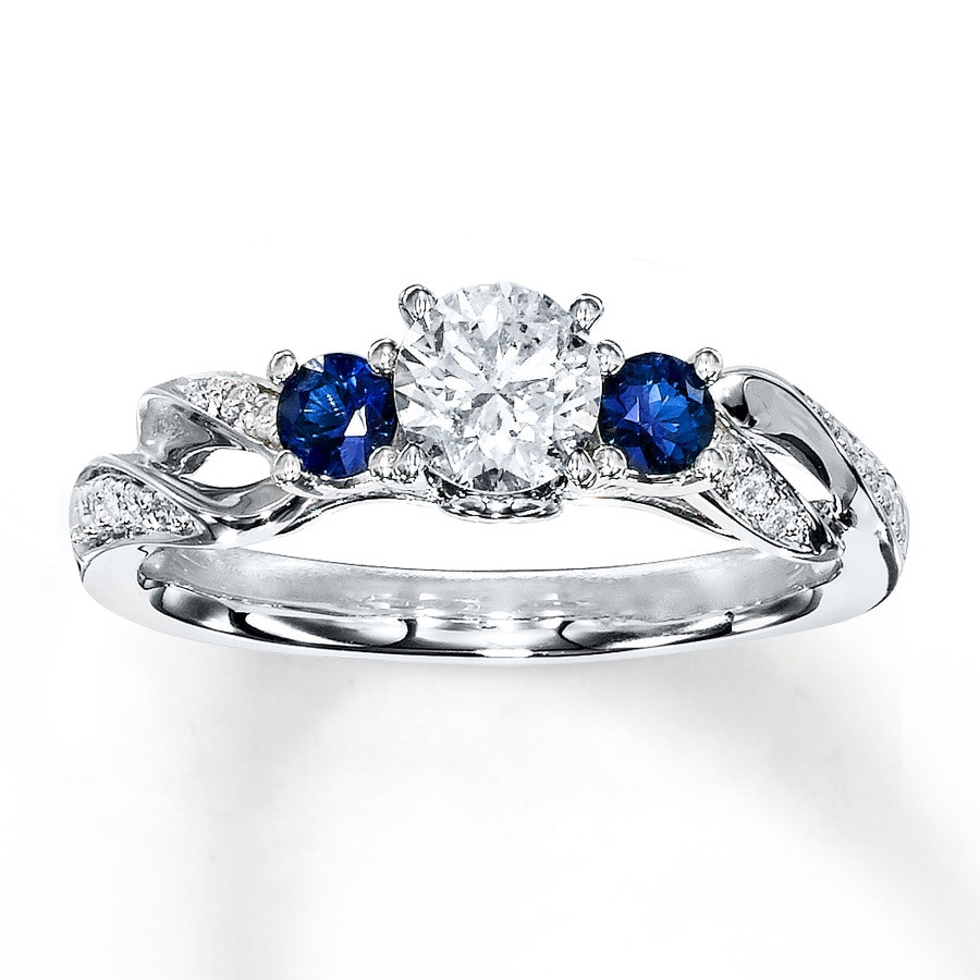 Sapphire Diamond Engagement Ring
 Kay Diamond Sapphire Ring 1 2 ct tw Round cut 14K White Gold