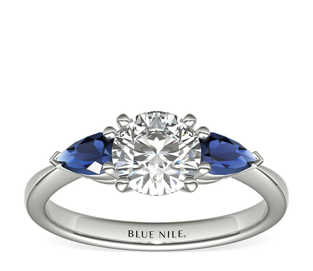 Sapphire Diamond Engagement Ring
 Classic Pear Shaped Sapphire Engagement Ring in Platinum
