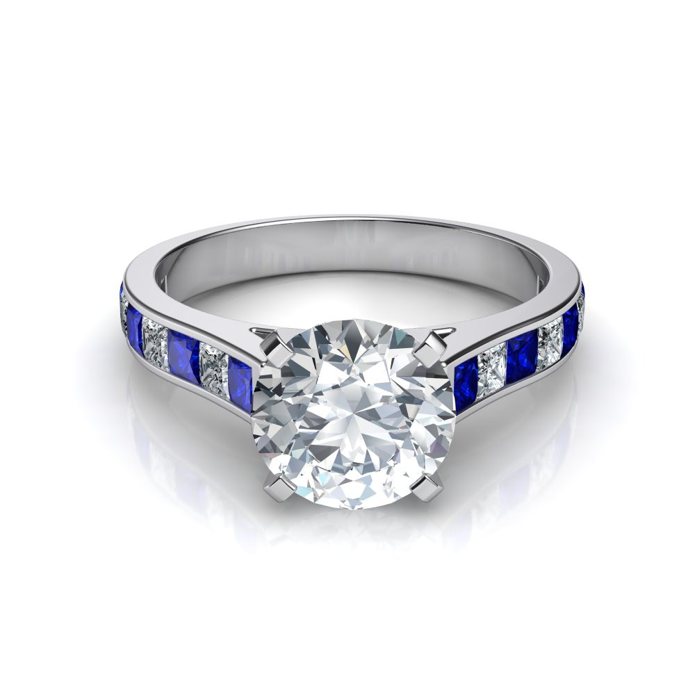 Sapphire Diamond Engagement Ring
 Princess Cut Blue Sapphire Engagement Ring