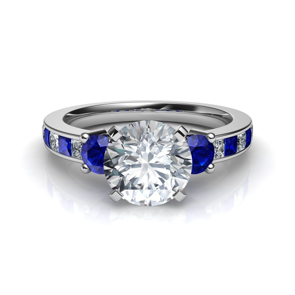 Sapphire Diamond Engagement Ring
 3 Stone Diamond with Blue Sapphire Engagement Ring Natalie
