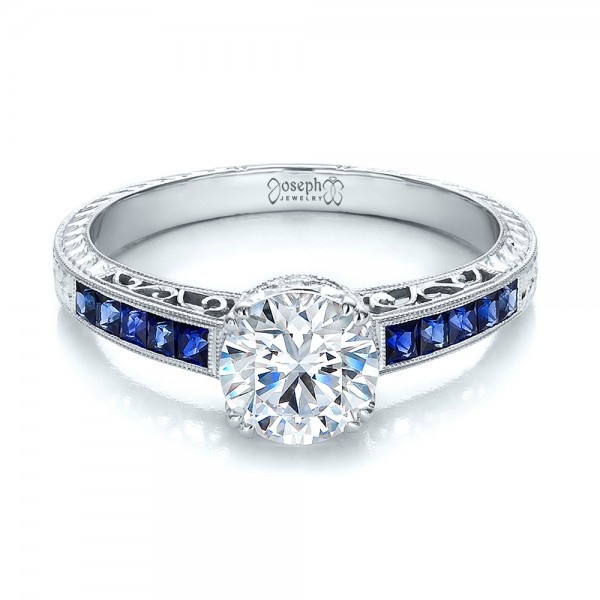 Sapphire Diamond Engagement Ring
 Diamond and Blue Sapphire Engagement Ring