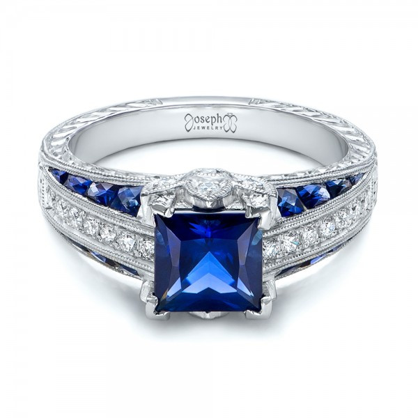Sapphire Diamond Engagement Ring
 Custom Blue Sapphire and Diamond Engagement Ring