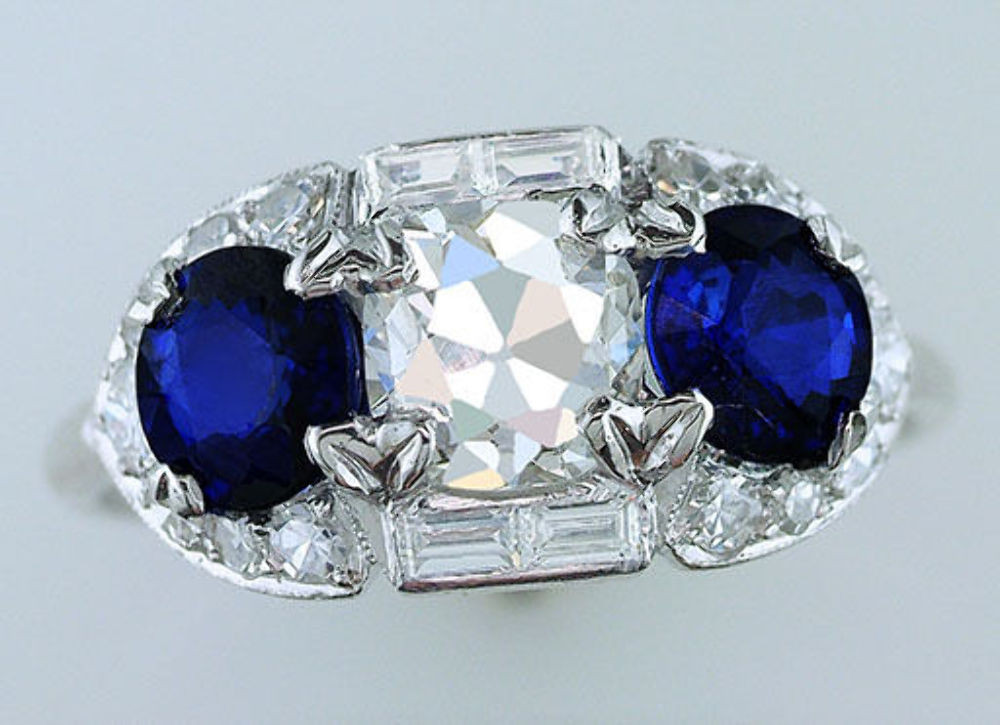 Sapphire Diamond Engagement Ring
 Vintage Antique GIA Certified 4ct Diamond Sapphire