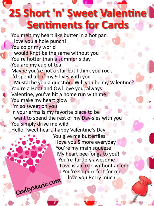 Short Valentines Day Quotes
 25 Cute Valentine Sentiments for Cards