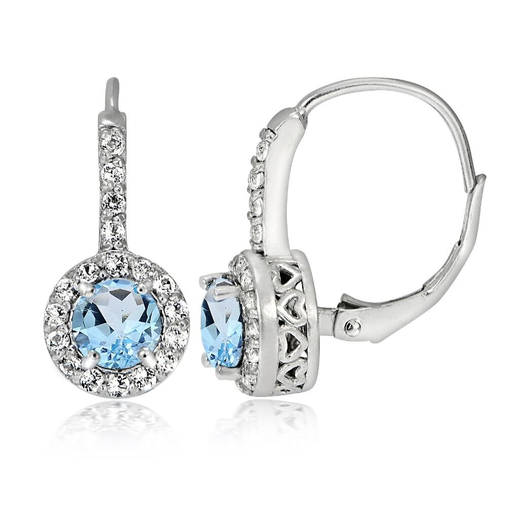 Silver Diamond Earrings
 Sterling Silver 1 3ct Blue Topaz & White Topaz Round