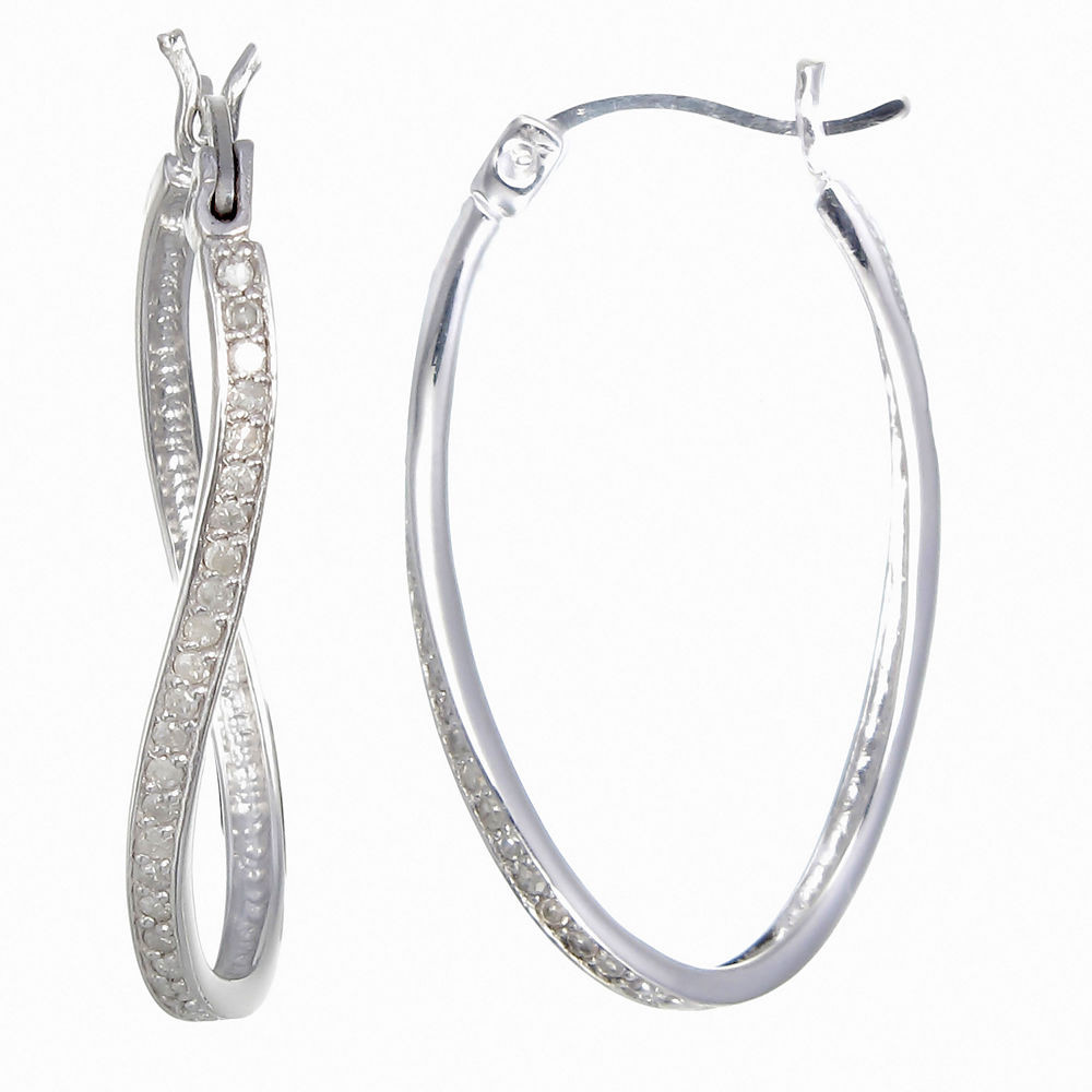 Silver Diamond Earrings
 STERLING SILVER DIAMOND HOOP EARRINGS 1 4 CT
