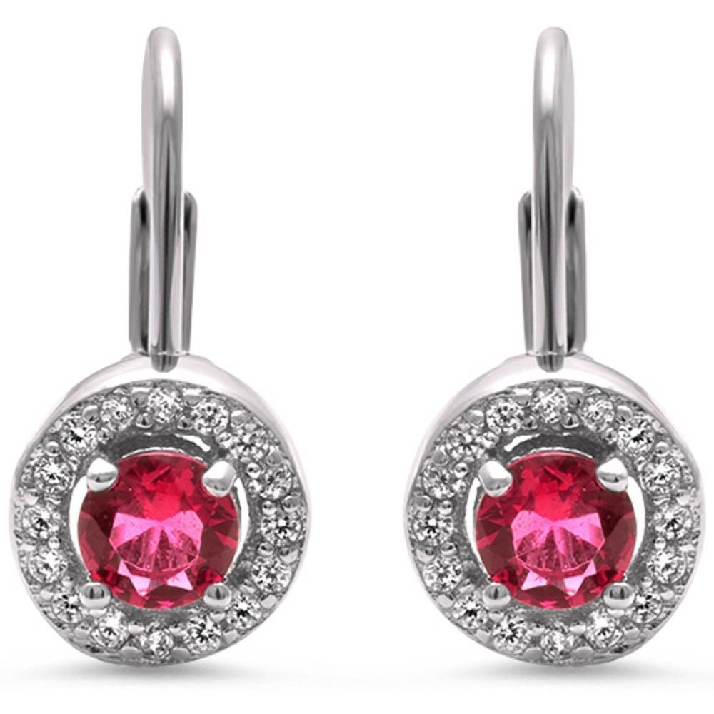 Silver Diamond Earrings
 Halo Ruby & Cz 925 Sterling Silver Earrings