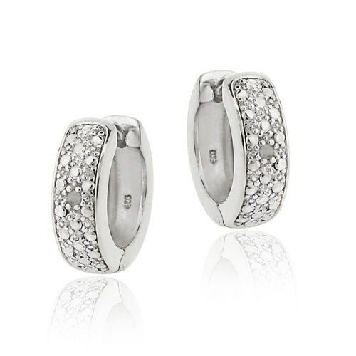 Silver Diamond Earrings
 925 Sterling Silver Diamond Accent Huggie Hoop Earrings
