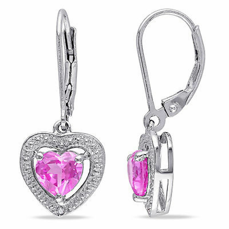 Silver Diamond Earrings
 Sterling Silver Diamond And 2 CT Pink Sapphire Leverback