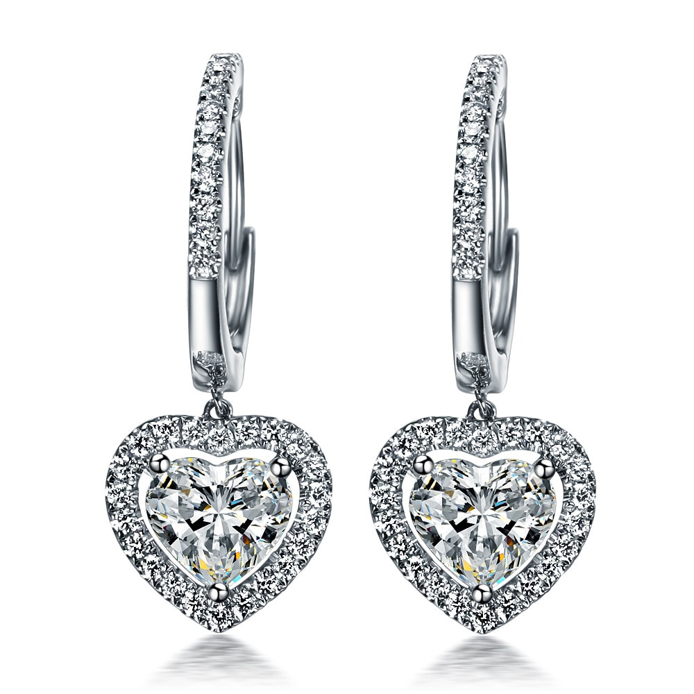 Silver Diamond Earrings
 Heart Promise Love 1 5CT Piece Earrings Lovely Diamond