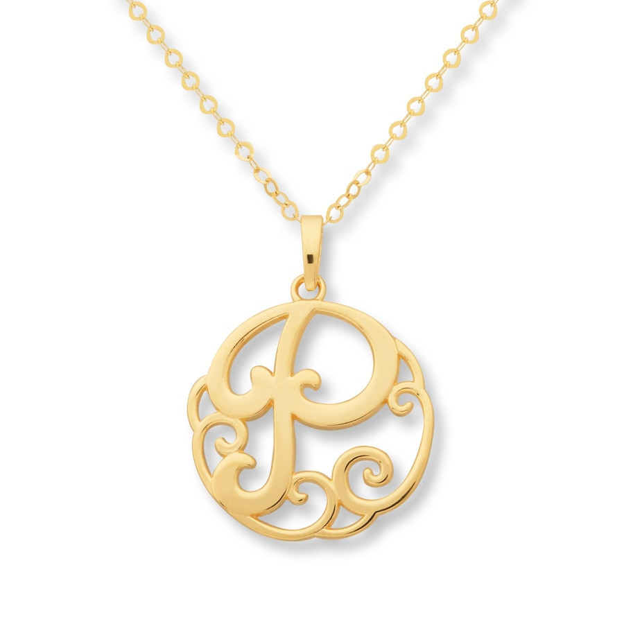 Silver Monogram Necklace
 Monogram Necklace Initial "P" 14K Yellow Gold