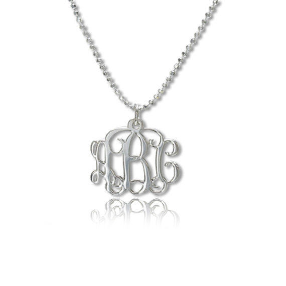 Silver Monogram Necklace
 Personalized Small Sterling Silver Monogram Necklace USA