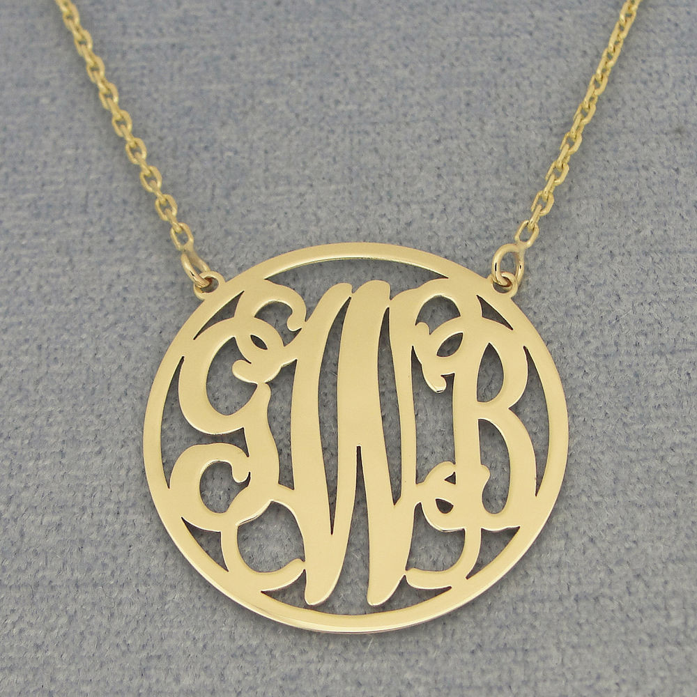 Silver Monogram Necklace
 Solid 14k Gold 3 Initials Circle Monogram Necklace 1 Inch