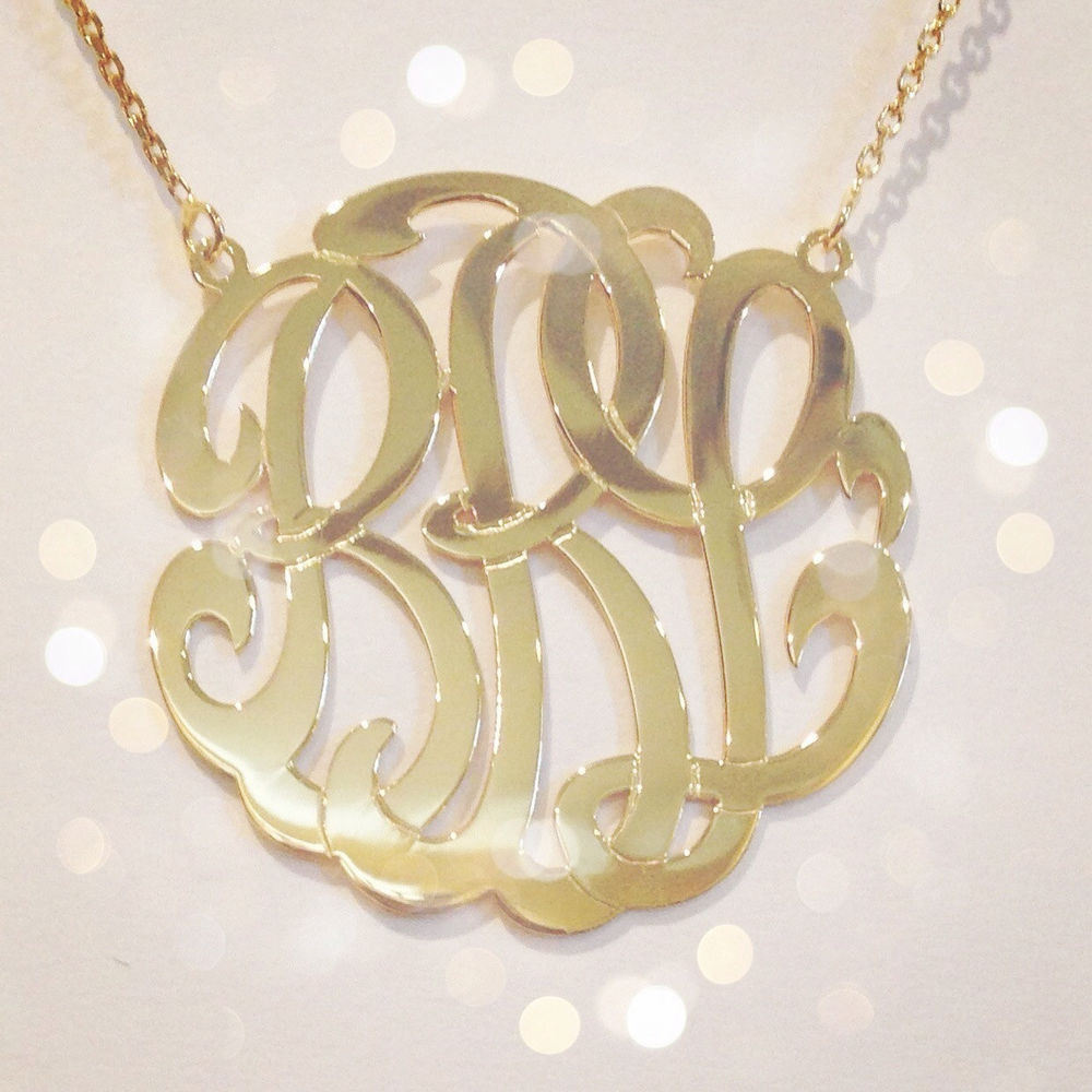 Silver Monogram Necklace
 PERSONALIZED 14K GOLD GP 3 INITIAL 1 25" MEDIUM ROUND