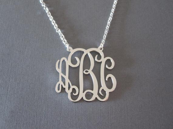 Silver Monogram Necklace
 White Gold Monogram Necklace 3 different pendant by